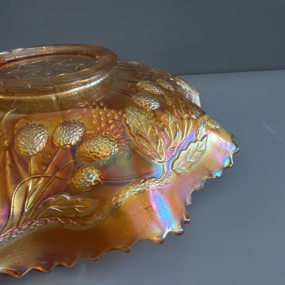 Antique Fenton Carnival Glass Bowl "Peacock and Grape" "Bearded Berry" Marigold - Picture 12 of 13